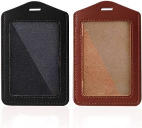 img 4 attached to Get Organized With Larpur'S Pack Of 2 Genuine Leather Vertical ID Card Holders Featuring Clear ID Window