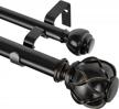 kamanina 1 inch double curtain rods 36-72 inches (3-6 feet) telescoping drapery window rod with netted texture finials, black logo