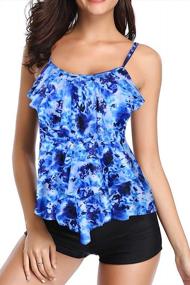 img 4 attached to Women'S Tankini Swimsuit With Layered Ruffle Flounce & Tummy Control - Papasgix