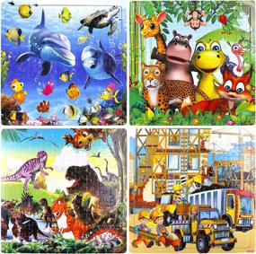 img 4 attached to Tepsmigo Wooden Jigsaw Puzzles Set For Kids - 4 Pack, 100 Pieces Each, Preschool Learning Toys For Boys And Girls