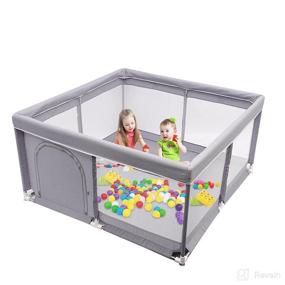 img 4 attached to 👶 Large Baby Playpen and Play Yard - Sturdy Square Fence with Breathable Mesh, Storage, Safety, for Home Indoor & Outdoor Use