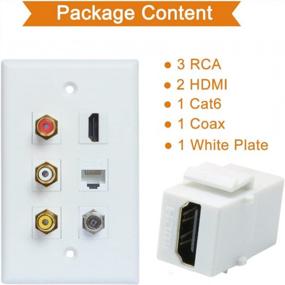 img 1 attached to ESYLink HDMI Coax CAT6 Wall Plate - 3 RCA, 2 HDMI, 1 Coax Cable TV & Ethernet Port
