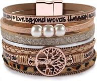 fancy leather wrap bracelet with tree of life charm - inspirational cuff bangle with boho pearl detailing - perfect christmas gift for women and teen girls logo