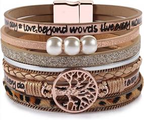 img 4 attached to Fancy Leather Wrap Bracelet With Tree Of Life Charm - Inspirational Cuff Bangle With Boho Pearl Detailing - Perfect Christmas Gift For Women And Teen Girls