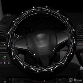 img 2 attached to 🚗 Enhance Your Car's Style with Our Elegant Black Leather Steering Wheel Cover Featuring Pearls - Universal 15 inch, Breathable & Anti-Slip Design