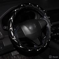 🚗 enhance your car's style with our elegant black leather steering wheel cover featuring pearls - universal 15 inch, breathable & anti-slip design logo