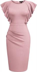 img 2 attached to Knitee Women'S Vintage Ruffle Sleeve Ruched Slim Cocktail Party Pencil Dress