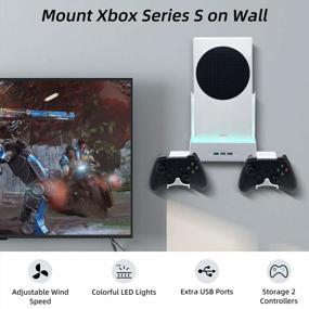 img 3 attached to Upgrade Your Xbox Series S With Mcbazel Wall Mount Kit: RGB LED Cooling Stand With 3-Speed Fan, USB Port & Controller Holder