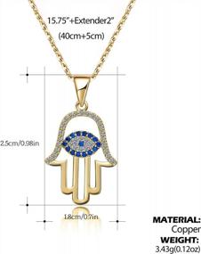 img 2 attached to 14K Gold Plated Hamsa Hand Necklace - SLOONG Evil Eye Third Eye White Blue Cz Womens Pendant For Women Girlfriend Mom