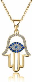 img 4 attached to 14K Gold Plated Hamsa Hand Necklace - SLOONG Evil Eye Third Eye White Blue Cz Womens Pendant For Women Girlfriend Mom
