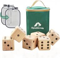 giant wooden yard dice game set - 3.5'' big dice lawn game with scoreboard, carrying bag & 6 pine wood dice for kids adults family logo
