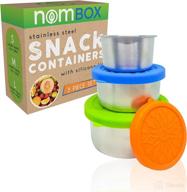 set of 3 nombox stainless steel food storage containers with leak-proof silicone lids – ideal for portion control, food prep & storing in kitchen, lunch, and snacks – reusable & washable логотип