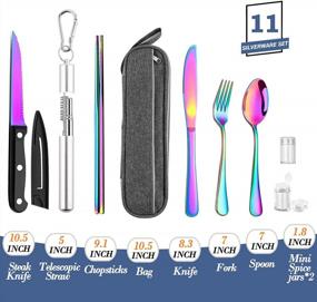 img 3 attached to Reusable Stainless Steel Travel Utensil Set With Case, Chopsticks And Straw - Rainbow Color Portable Cutlery For Camping & Travel.