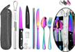 reusable stainless steel travel utensil set with case, chopsticks and straw - rainbow color portable cutlery for camping & travel. logo