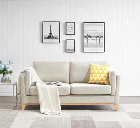 img 3 attached to Современный диван Loveseat из синели с деревянным основанием и ножками для небольших помещений - мягкий и простой в сборке диван для гостиной, офиса, квартиры - бежевый цвет, 72,4 дюйма Вт