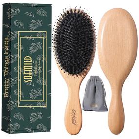 img 4 attached to Boar Bristle Hair Brush For All Hair Types With Wooden Comb & Travel Bag - Perfect Gift For Women, Men, And Kids