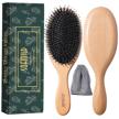 boar bristle hair brush for all hair types with wooden comb & travel bag - perfect gift for women, men, and kids logo