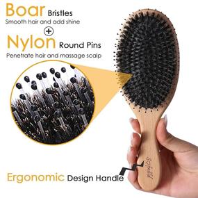 img 3 attached to Boar Bristle Hair Brush For All Hair Types With Wooden Comb & Travel Bag - Perfect Gift For Women, Men, And Kids