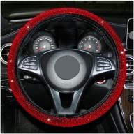 dazzling red diamond steering wheel cover - bling bling rhinestone gem car suv wheel protector, universal fit 15 inch, for men and women логотип