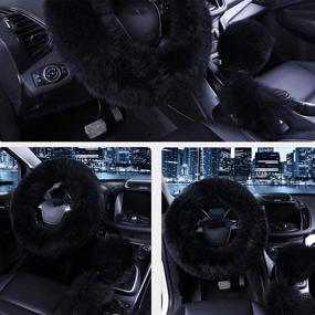 img 2 attached to Warm up Your Ride with SPANICE's 3-Piece Car Interior Set: Steering Wheel, Handbrake, and Gear Shift Cover in Faux Wool – Stay Cozy This Winter (Black)