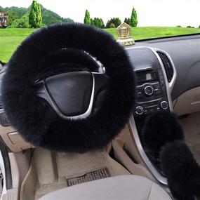 img 3 attached to Warm up Your Ride with SPANICE's 3-Piece Car Interior Set: Steering Wheel, Handbrake, and Gear Shift Cover in Faux Wool – Stay Cozy This Winter (Black)