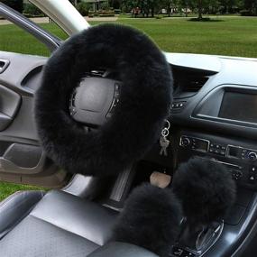 img 4 attached to Warm up Your Ride with SPANICE's 3-Piece Car Interior Set: Steering Wheel, Handbrake, and Gear Shift Cover in Faux Wool – Stay Cozy This Winter (Black)