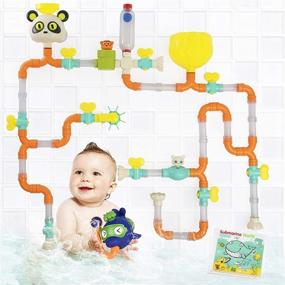 img 3 attached to 🛁 Huge Tub Builder Bath Pipes Toy Set for Toddlers and Kids - 60 Piece Bath Toy Set with Bath Book by Top Right Toys