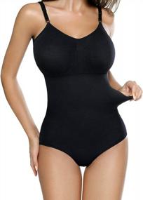 img 4 attached to Women'S Seamless Shaping Bodysuit Shapewear Top With Firm Control, Wireless Bra And One Piece Briefer - Smoother Body