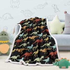 img 3 attached to 🦕 Cute Dino Blankets for Kids: Sleepwish Dinosaur Blanket in Blue, Green, and Orange Tones - Fuzzy Tyrannosaurus Animal Print, Perfect for Boys and Teen Girls – Soft, Plush Fleece Blanket (50"x60")