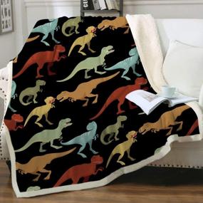 img 4 attached to 🦕 Cute Dino Blankets for Kids: Sleepwish Dinosaur Blanket in Blue, Green, and Orange Tones - Fuzzy Tyrannosaurus Animal Print, Perfect for Boys and Teen Girls – Soft, Plush Fleece Blanket (50"x60")