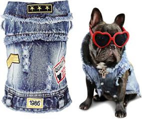 img 4 attached to 🐶 Stylish Small/Medium Dog Jeans Jacket: Cool Blue Denim Coat Perfect for Puppy Fashion - Vintage Washed Clothes with Classic Hoodies and Lapel Vests - SILD Pet Clothes