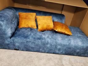 img 5 attached to Роскошный бархатный тафтинговый диван середины века с низкой спинкой - 113 "W, правая сторона, L-образная форма, 2 предмета, секционный диван для гостиной, серый