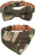 🐶 gyapet dog collar for small dog and cat with bow tie and bandana, set of 2, pu adjustable scarf, cute camo design logo