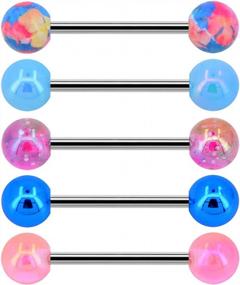 img 4 attached to Set Of 5 Adorable Blue Petal Tongue Rings: 14G Acrylic Plastic And Stainless Steel Barbell For 14 Gauge Tongue Piercing In Blue And Pink Color Options