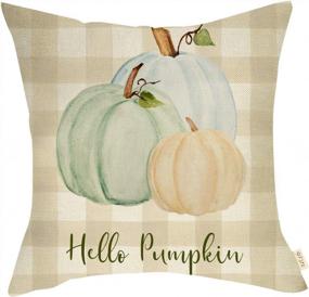 img 4 attached to Fjfz Fall Farmhouse Pumpkin Decorative Pillow Cover With Buffalo Plaid Pattern For Autumn Thanksgiving Decoration - 18" X 18" Cotton Linen Cushion Case For Sofa Couch