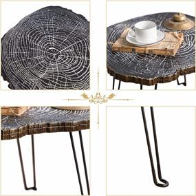 img 2 attached to Solid Wood Irregular Shape Side Table With Black Tree Annual Ring Texture, Minimalist End Table With Metal Legs For Bedroom & Living Room