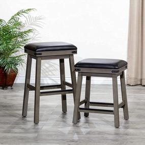 img 3 attached to Add Sophistication To Your Home With DTY Cortez Bonded Leather Stool - 24" Weathered Gray Finish, Counter Height And Black Leather Seat
