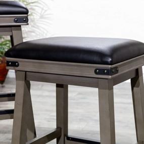 img 2 attached to Add Sophistication To Your Home With DTY Cortez Bonded Leather Stool - 24" Weathered Gray Finish, Counter Height And Black Leather Seat