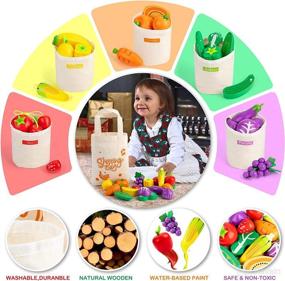 img 1 attached to EFO SHM Wooden Farmers Market Color Sorting Toys: Montessori Educational Toy for Toddlers with Pretend Play Food Set, Fruit & Vegetables Kitchen Set, Sorting Bag, Play Money, and Shopping Bag