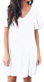 img 3 attached to QIXING V-Neck Shift Dress For Women: Loose Mini Dress With Bell Short Sleeves For Casual Summer Wear