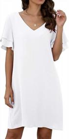 img 4 attached to QIXING V-Neck Shift Dress For Women: Loose Mini Dress With Bell Short Sleeves For Casual Summer Wear