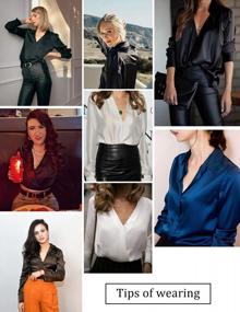 img 2 attached to Silk Satin Women'S Loose Work Blouses With V Neck And Long Sleeves, HOTOUCH Tops