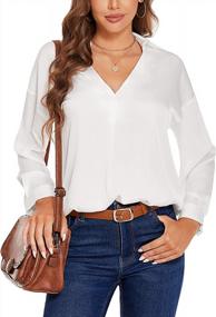 img 4 attached to Silk Satin Women'S Loose Work Blouses With V Neck And Long Sleeves, HOTOUCH Tops