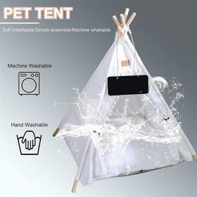 img 2 attached to 🐾 GeerDuo Pet Teepee, Portable Tent for Small Dogs or Cats, Puppy Sweet Bed with Washable Cushion (White, 24")