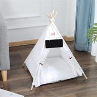 🐾 geerduo pet teepee, portable tent for small dogs or cats, puppy sweet bed with washable cushion (white, 24") логотип