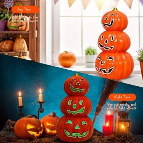 img 1 attached to Spooky Fun: DREAMADE Ceramic Pumpkin Lamp With 7 Flash Modes For Halloween Décor