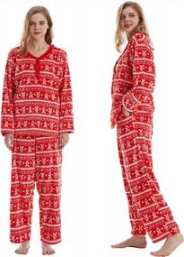 img 3 attached to Женский флисовый пижамный комплект MissShorthair, мягкая плюшевая фланелевая теплая пижама с длинным рукавом