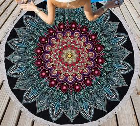 img 4 attached to Boho Bliss: LIVILAN Round Mandala Beach Towel For Women With Tassels - Soft Microfiber Circle Beach Blanket, Perfect For Hippie Gifts & Bohemian Decor - 59” Quick Dry Sand Free Tapestry