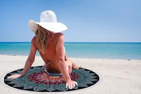 img 2 attached to Boho Bliss: LIVILAN Round Mandala Beach Towel For Women With Tassels - Soft Microfiber Circle Beach Blanket, Perfect For Hippie Gifts & Bohemian Decor - 59” Quick Dry Sand Free Tapestry