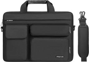 img 4 attached to MOSISO Laptop Shoulder Messenger Bag - Fits 13-14 Inch MacBook Air/Pro, 2 Raised & 1 Flapover Pockets, Handle & Belt - Black